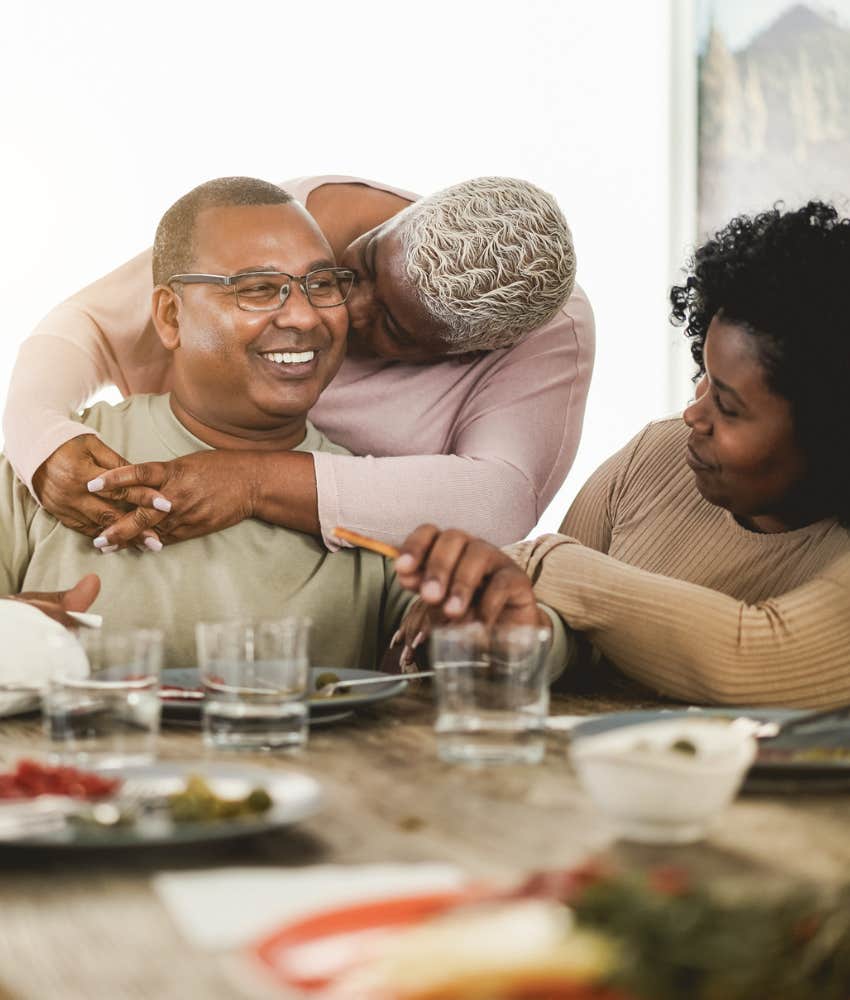 Happy family embrace showing benefits of getting back together