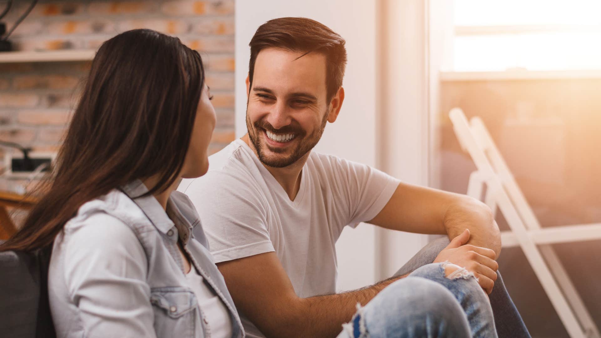 creative man communicating openly with woman