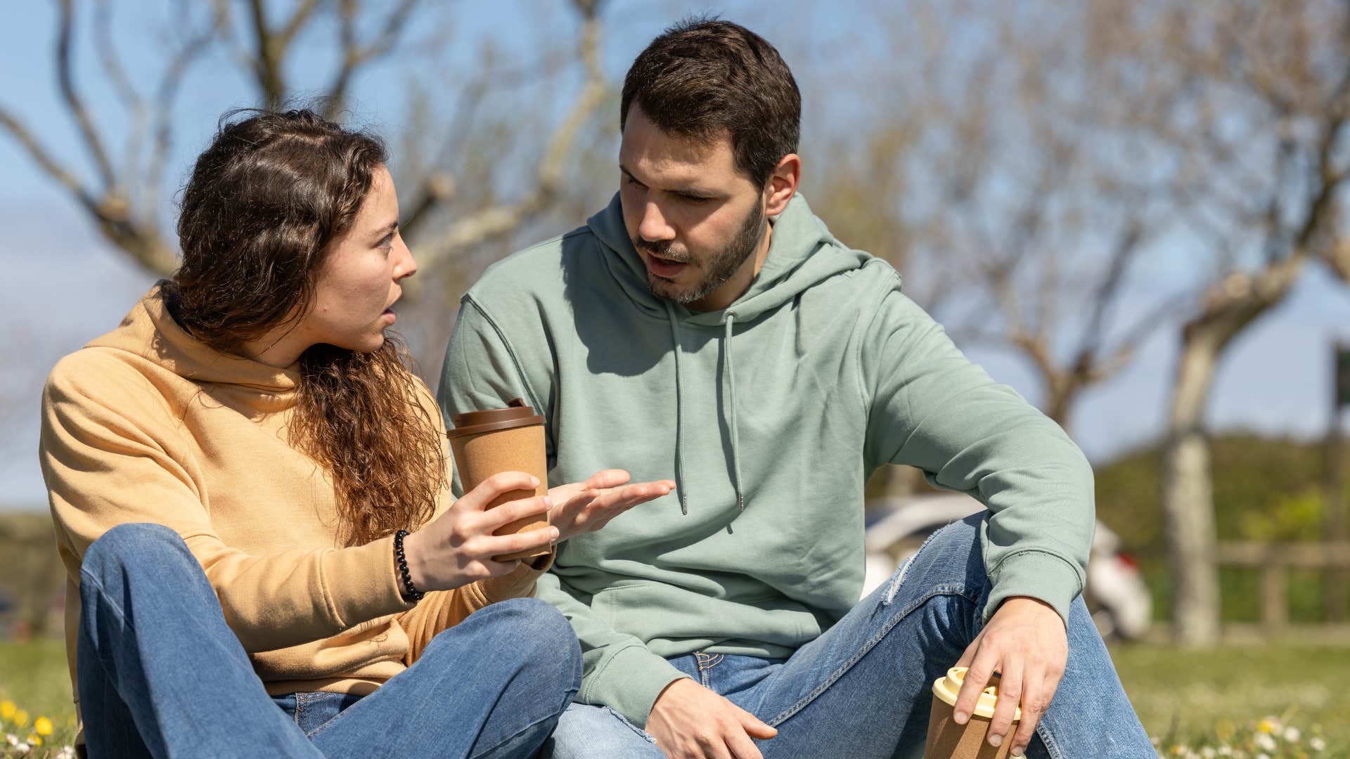 man joking about upgrading partners as woman looks upset