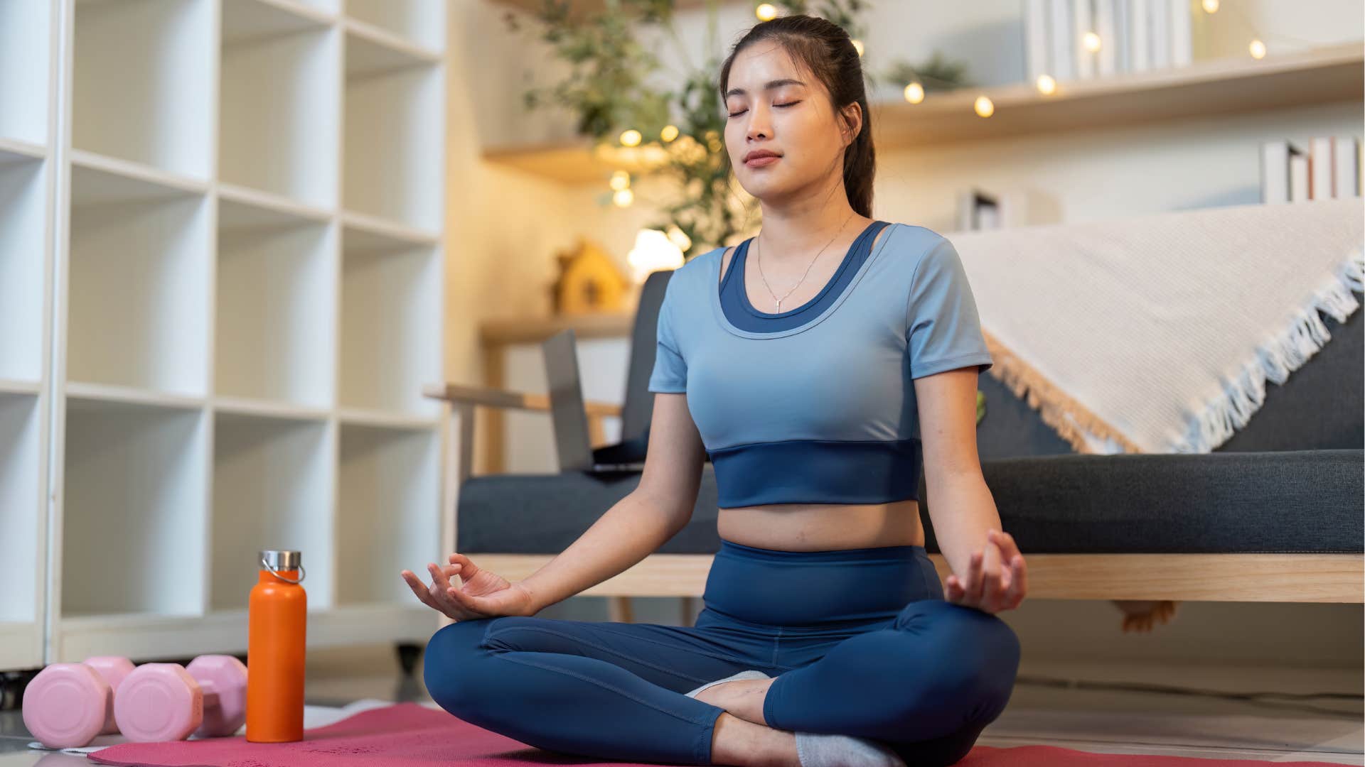 Calm person meditates after exercise showing high-quality people are mindful of health
