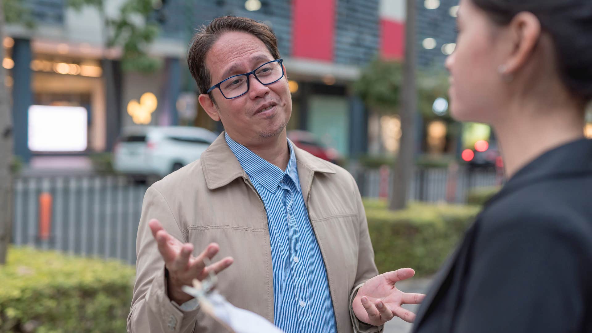 low-quality man bragging to colleague about using others