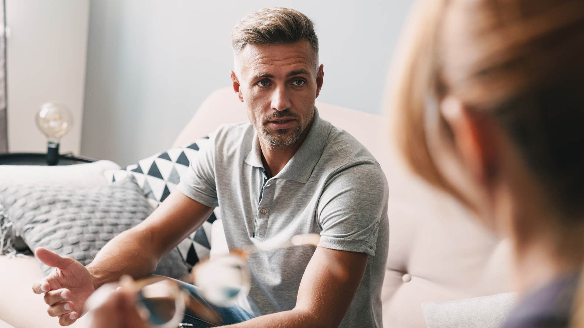 man in argument with wife refusing to take accountability