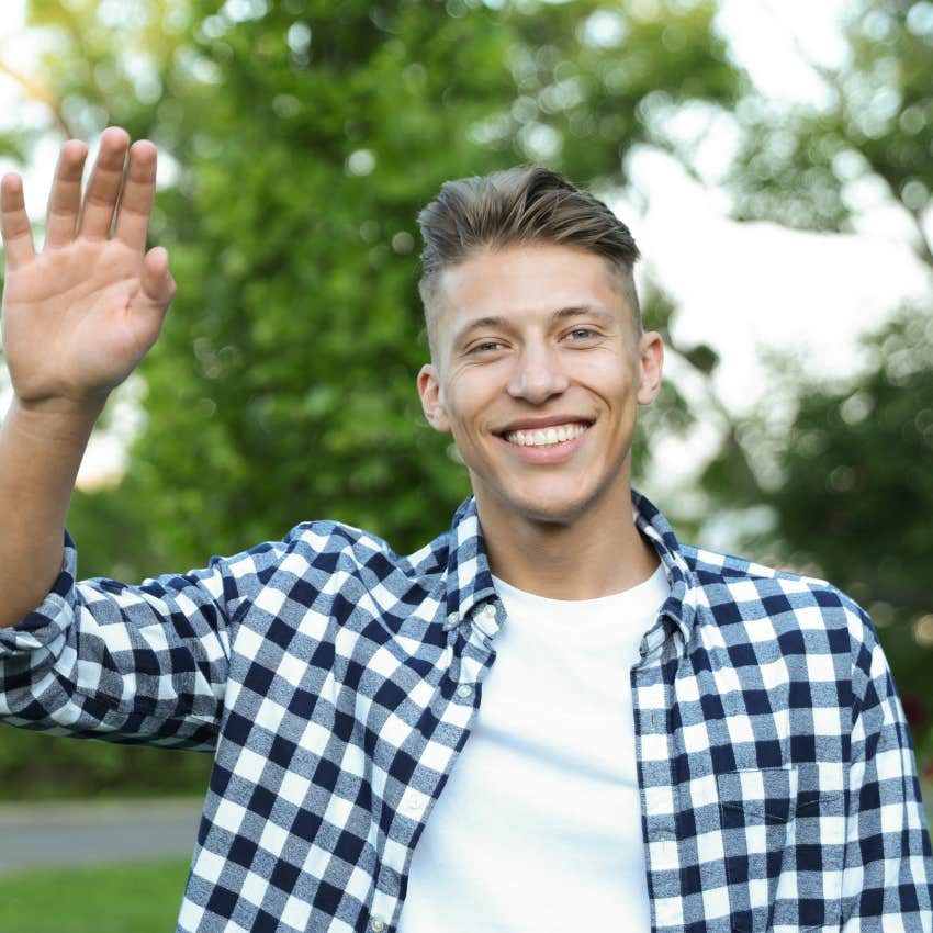 man saying hey because he doesn't have much to say