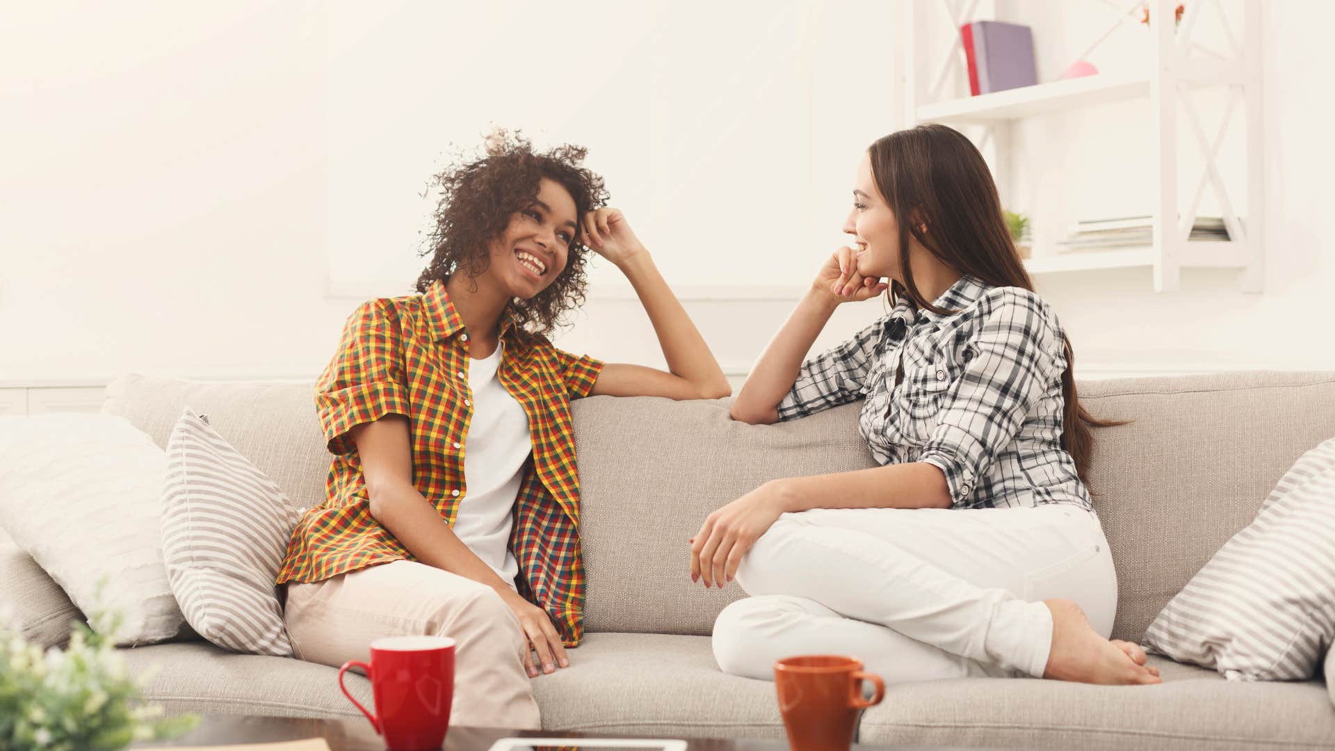 friends talking with one insecure woman saying not to brag but