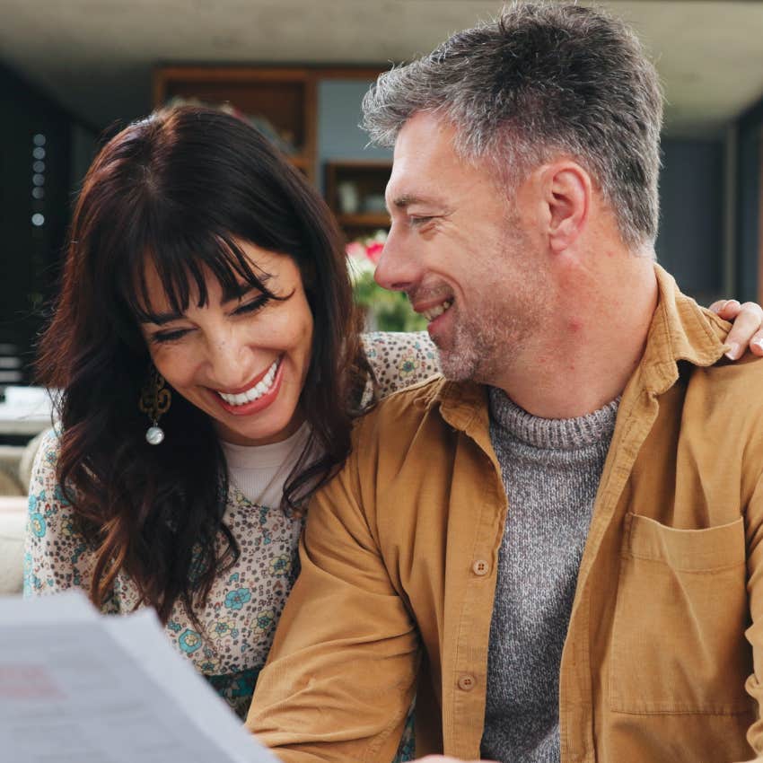 Woman who appreciates simplicity smiling with her husband