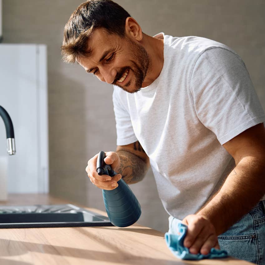 good husband cleaning the home so his wife doesn't have to
