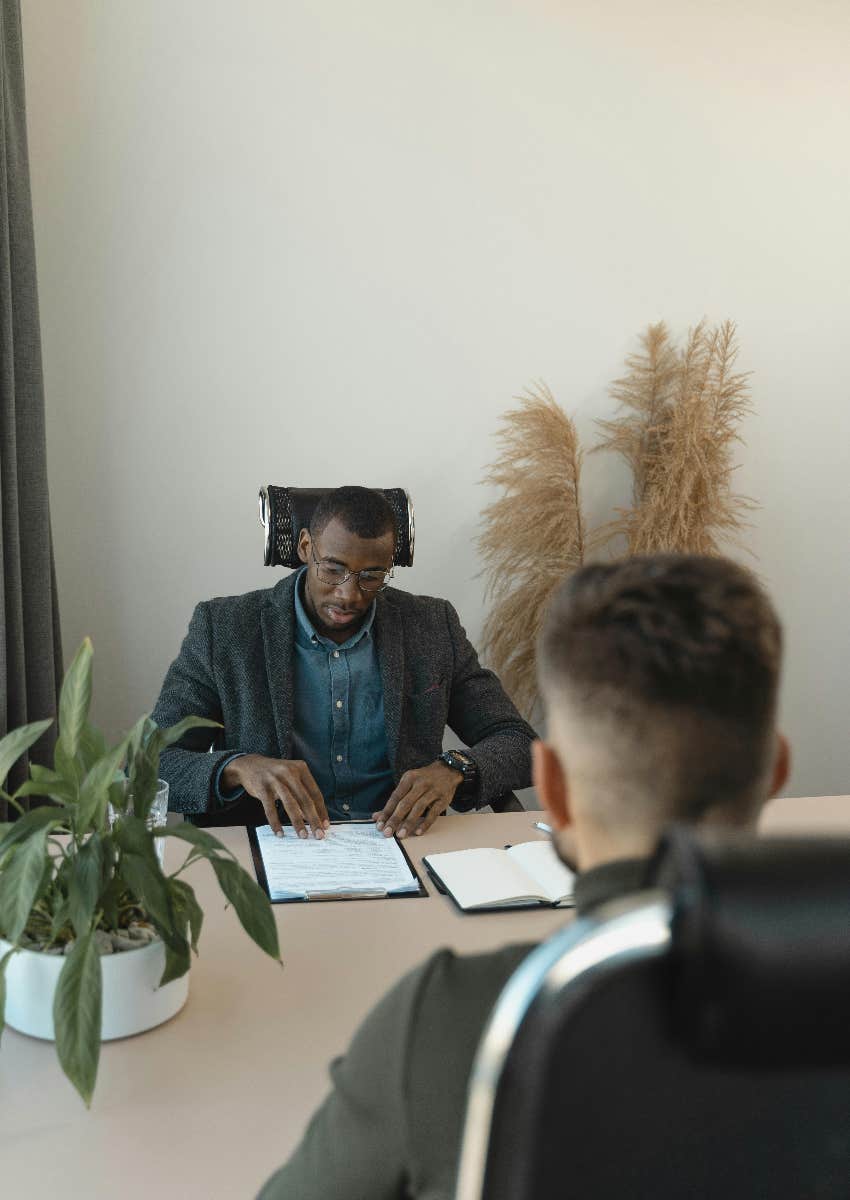 man in stressful job interview