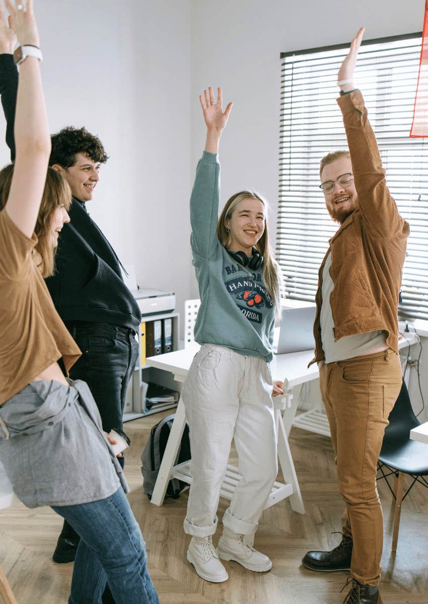 joyful employees working together