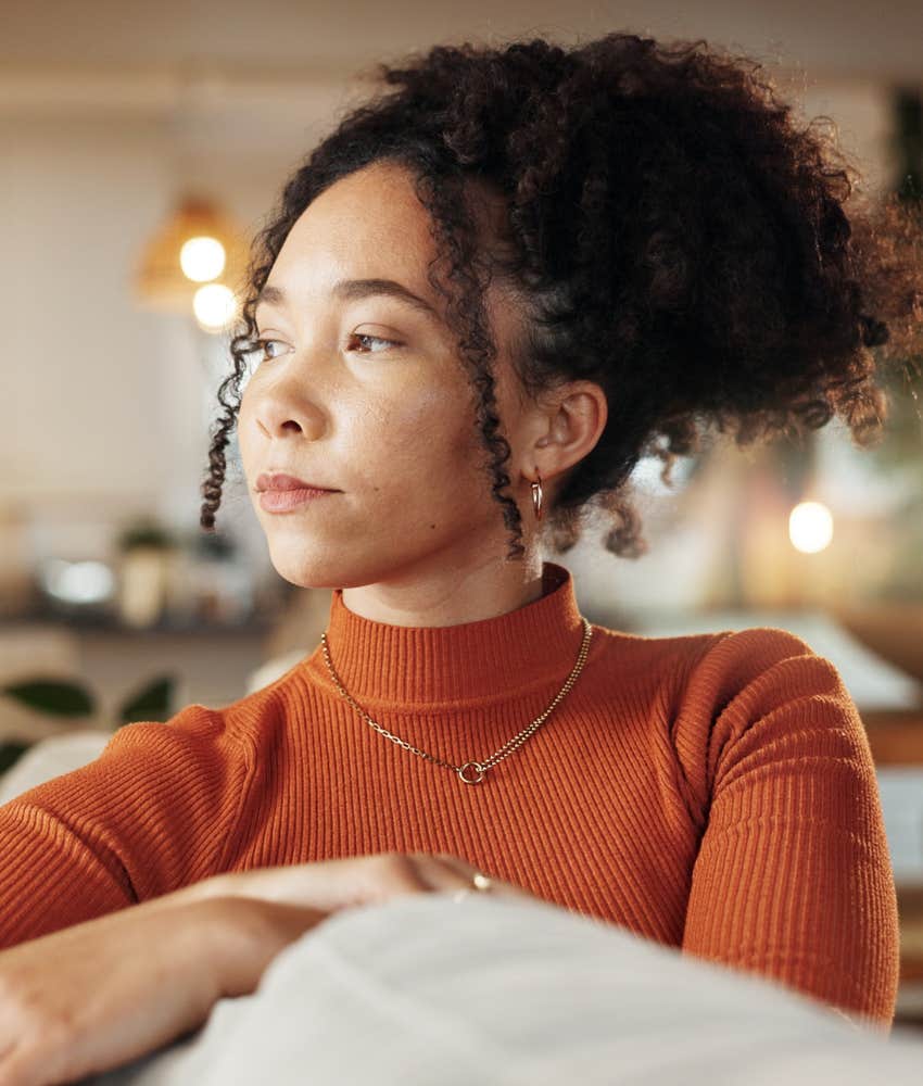 Serious person focuses on self showing way to find someone