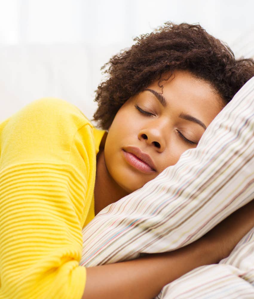 Calm person sleeps to improve life