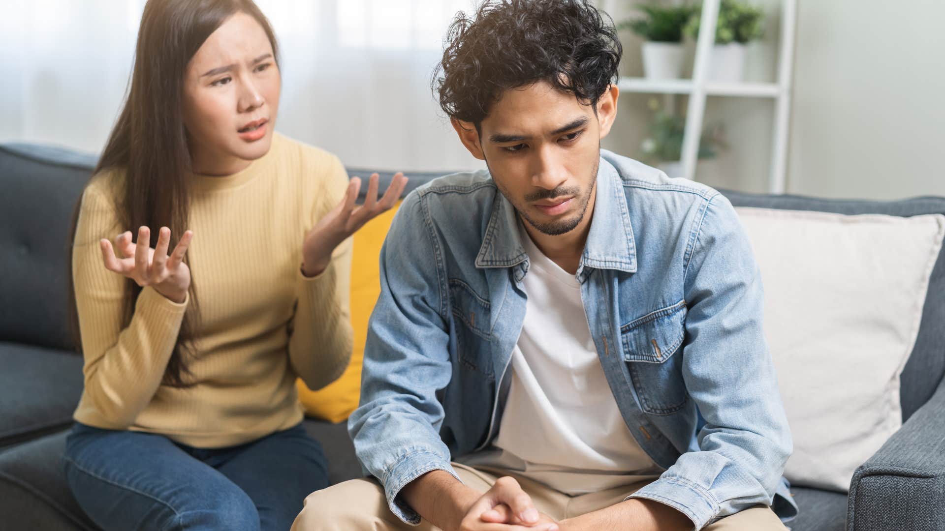 Silent man doesn't express feelings showing sad behavior