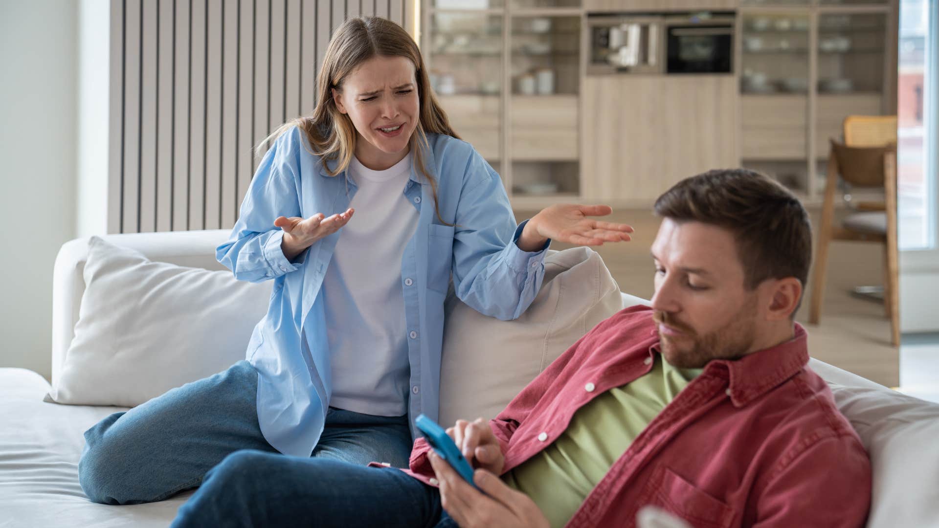 Distracted man shows no interest showing sad behavior