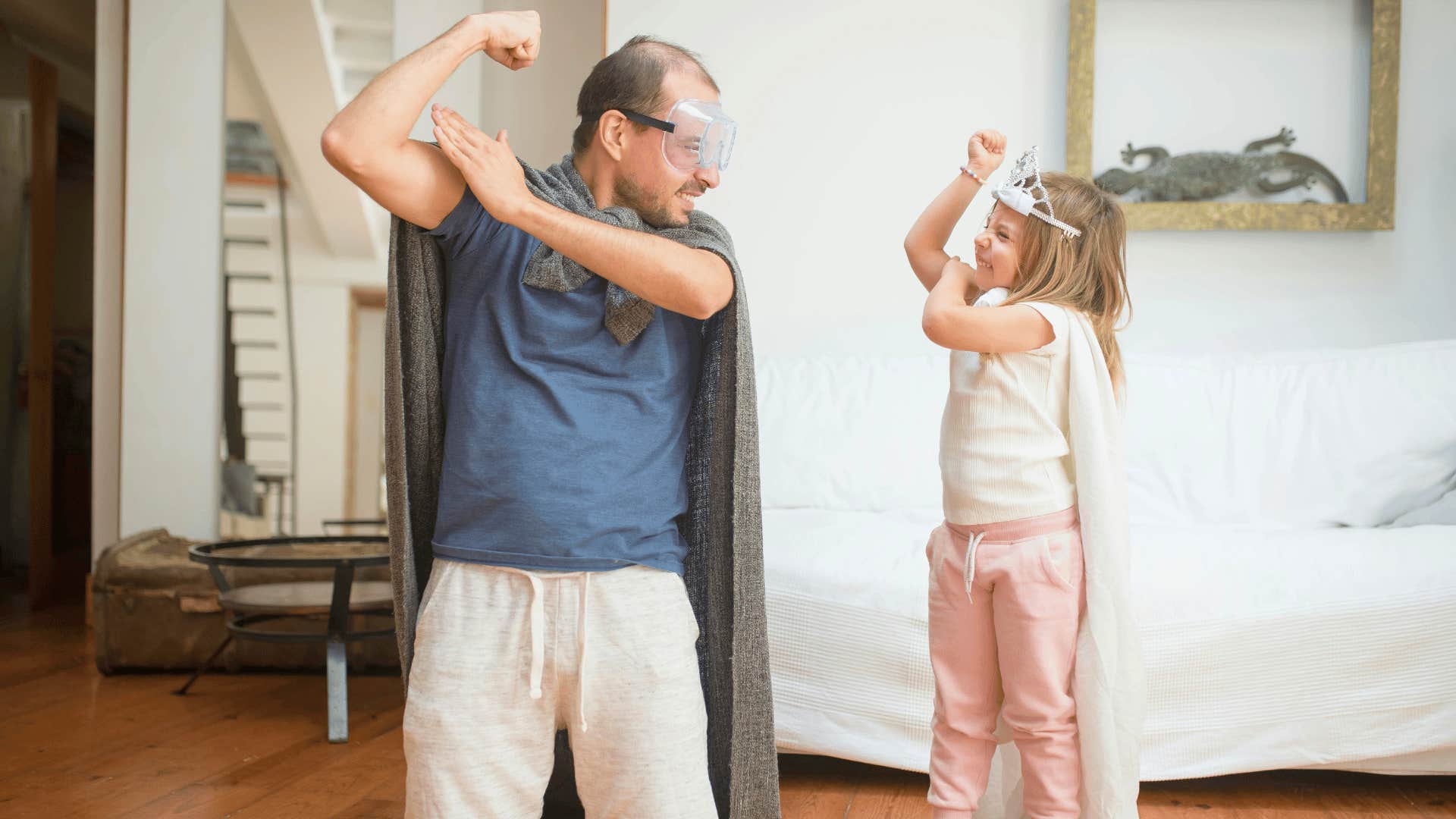 modern parent having strange job of roleplaying