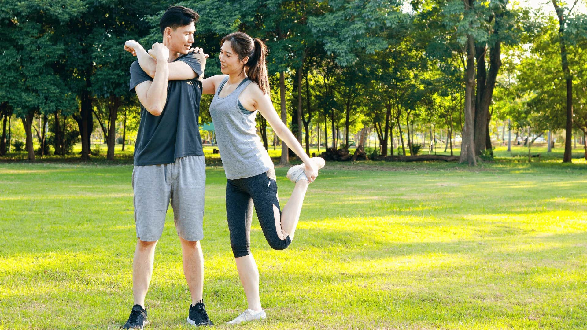 intelligent couple exercising together