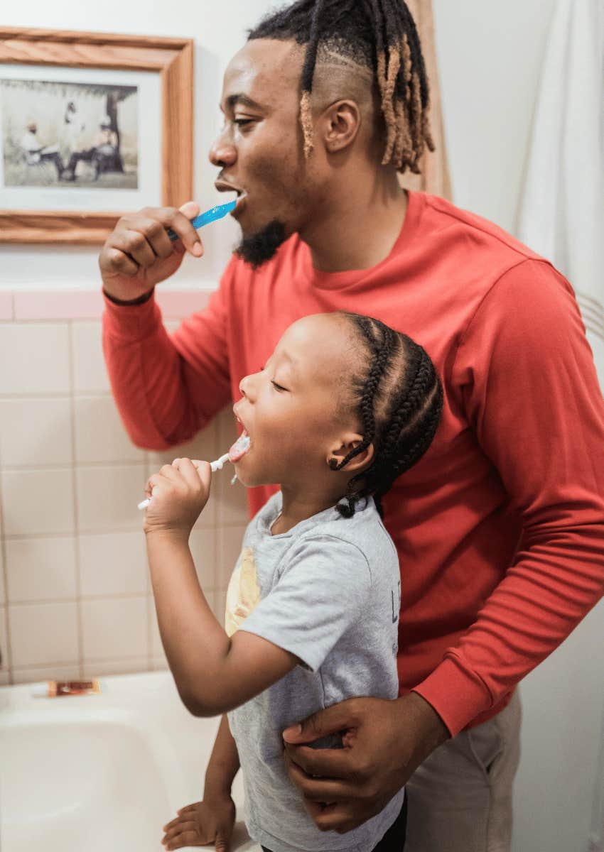 parent and child doing their night routine together