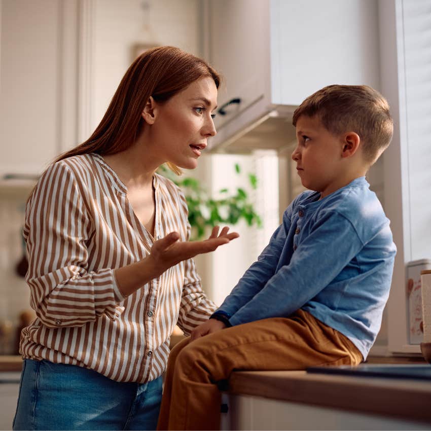 mom making idle threats to young son