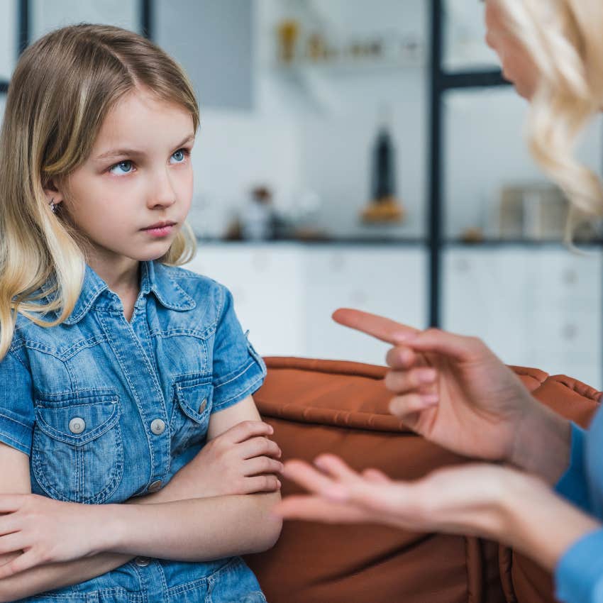 mom scolding daughter unsure of which parenting style she's using