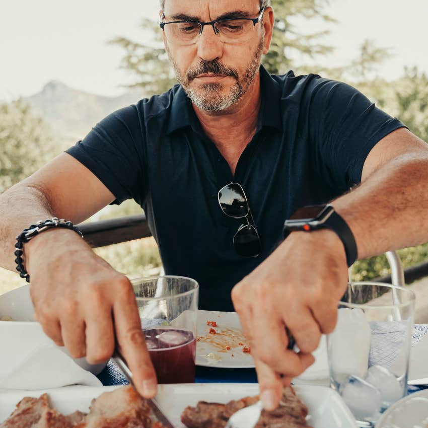 man eating steak aging adults need protein and fat for longevity