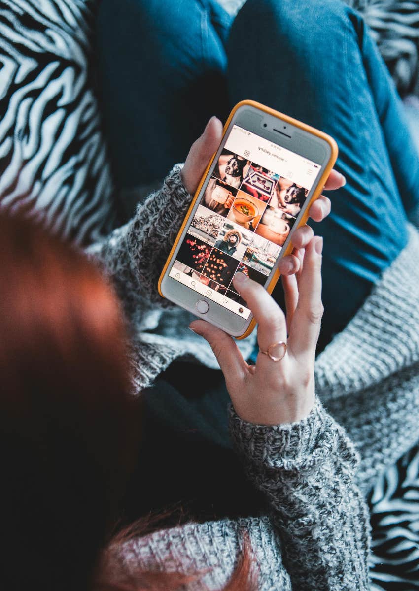 woman scrolling on Instagram