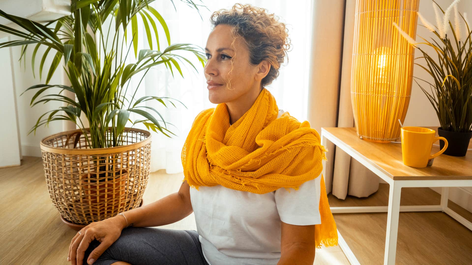 Calm person meditates showing thing to rebuild life