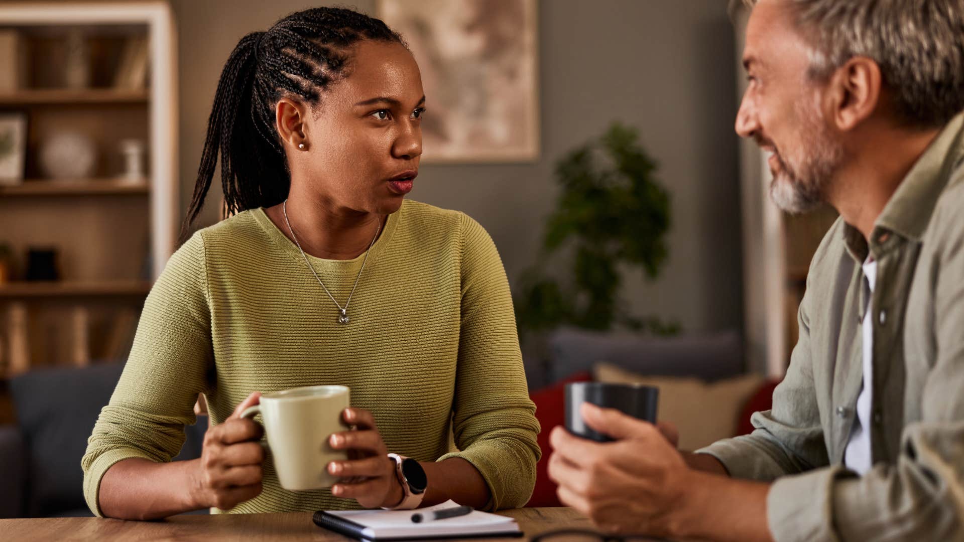 deep thinking woman talking to her partner