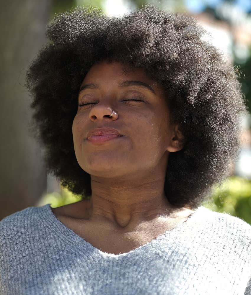 Focused person meditates on breath showing skill to pick up vibe shift