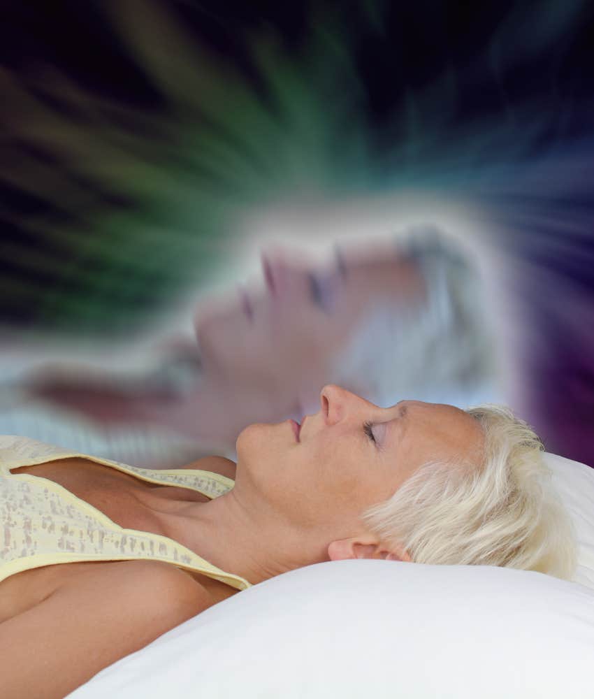 Double image of relaxed person lying down showing soul alignment is rare skill