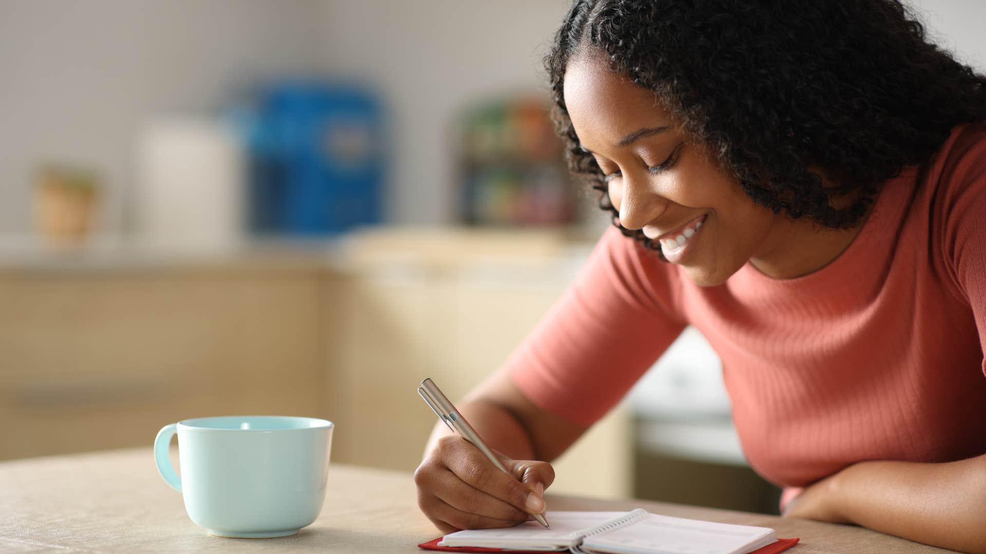rule-following woman writing in a notebook