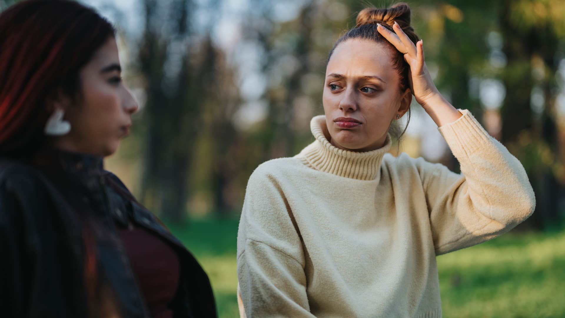 Woman saying "I don't want this to be weird" to a friend.