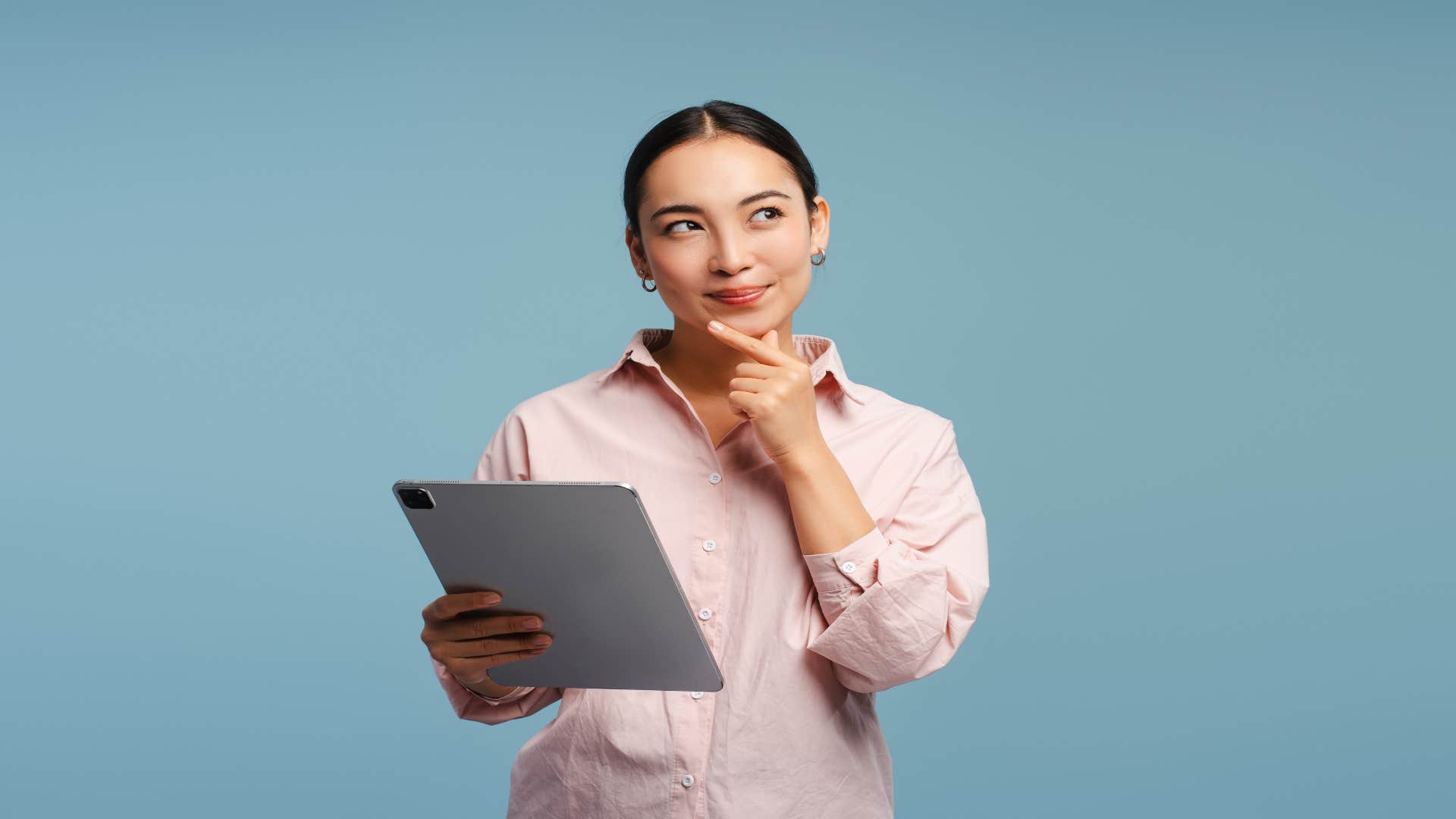 open-minded woman thinking about an interesting perspective