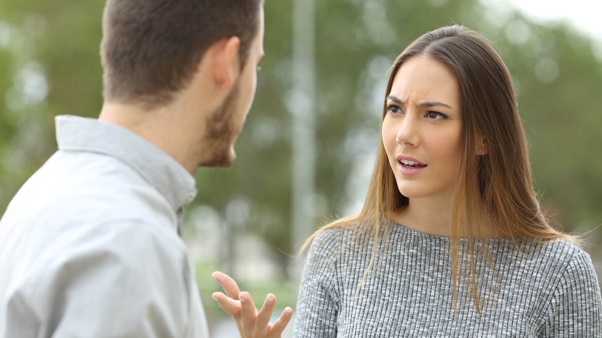 rude woman telling man i didn't ask during conversation
