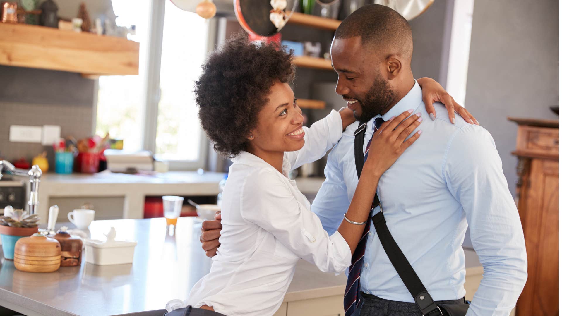 Happy couple share close moment showing deeply cherish each other