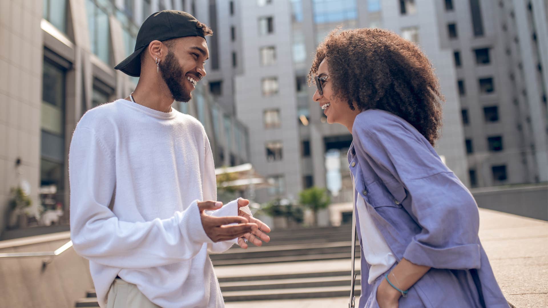 Relaxed couple chat without fear showing cherished behavior