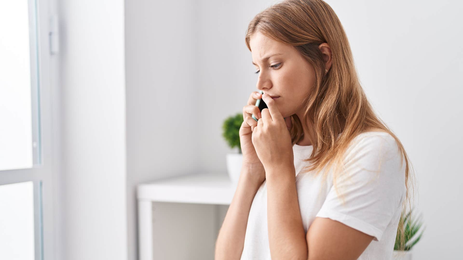 woman regulating her adrenaline while walking around talking on the phone