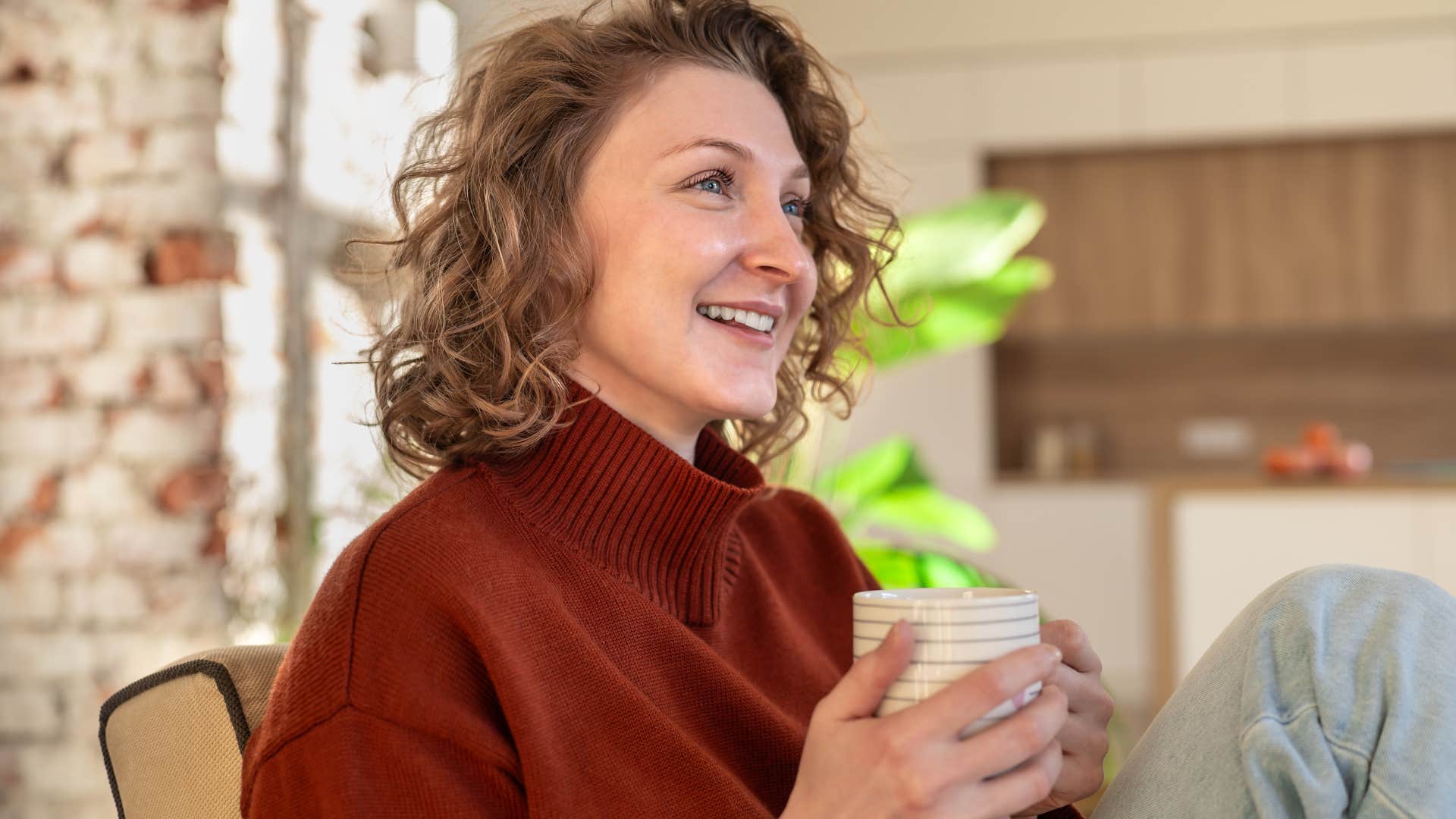 grateful woman thinking and reflecting