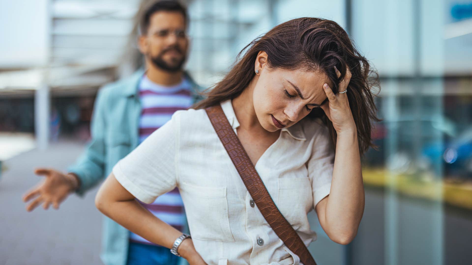 Man saying you're so dramatic to his upset wife