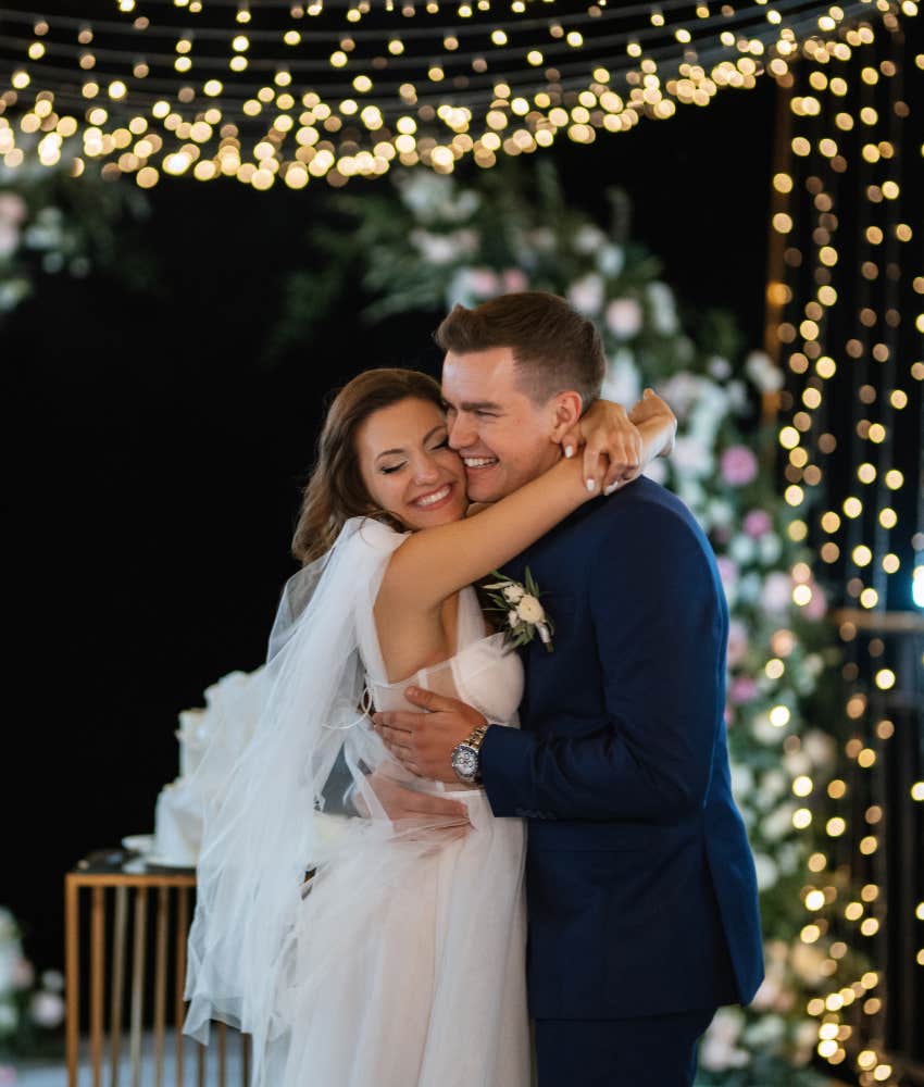 newlywed couple enjoying small, affordable wedding