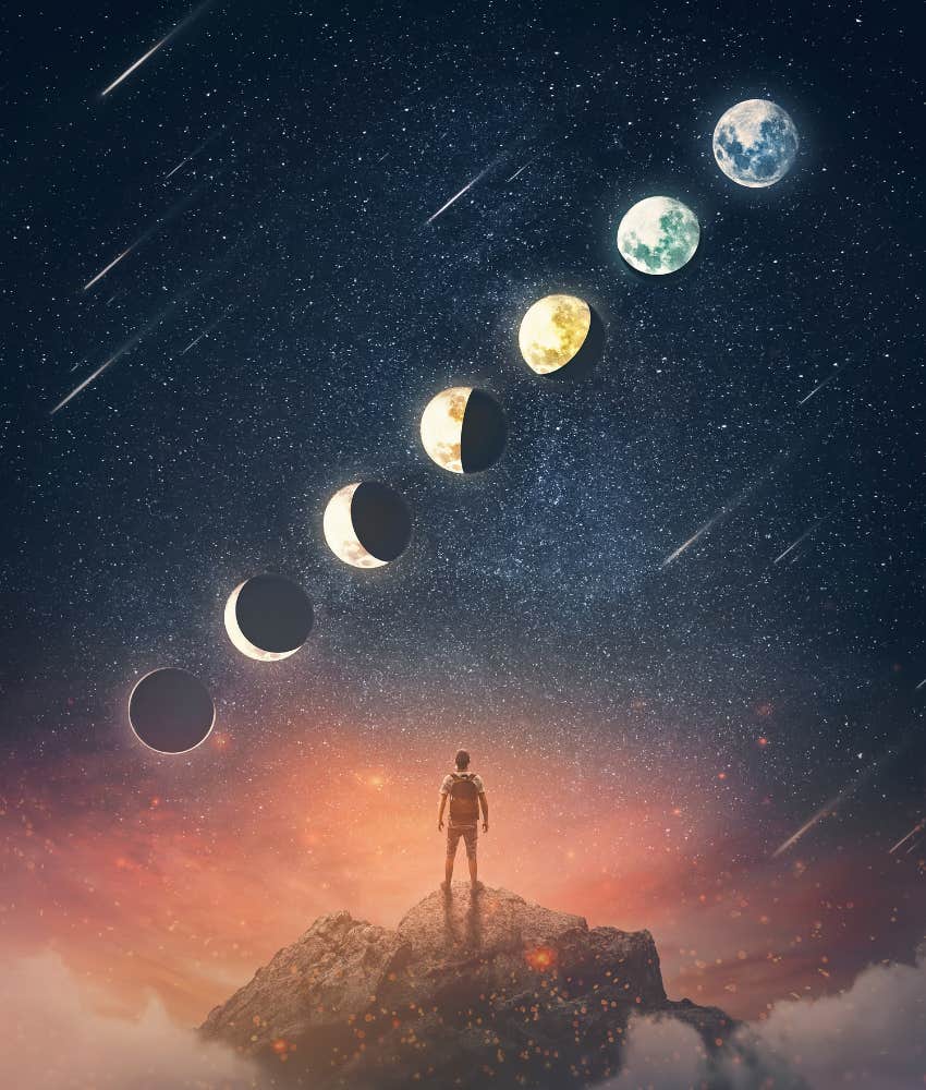 The night sky with the phases of the moon psychic says use lunar cycle for self-care