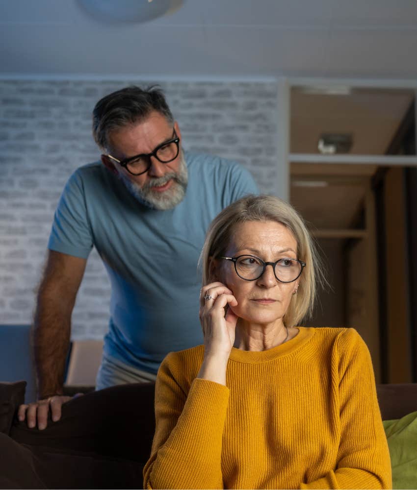 Upset person accepts partner yelling showing reason for attracting bad people