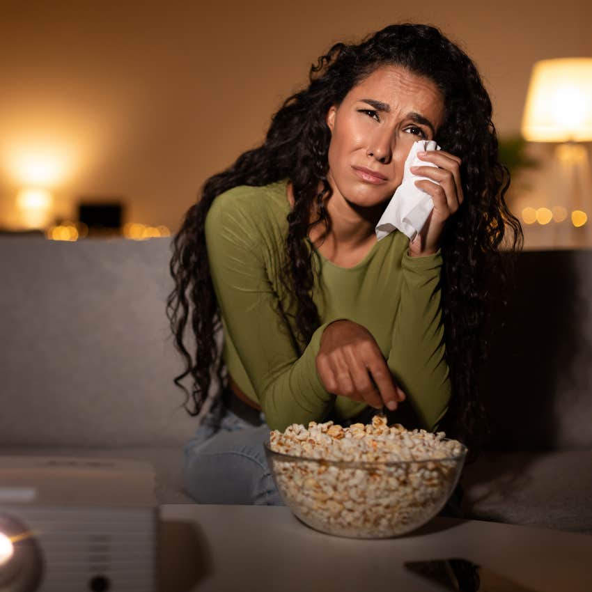 woman crying during a movie has emotional strength rare trait