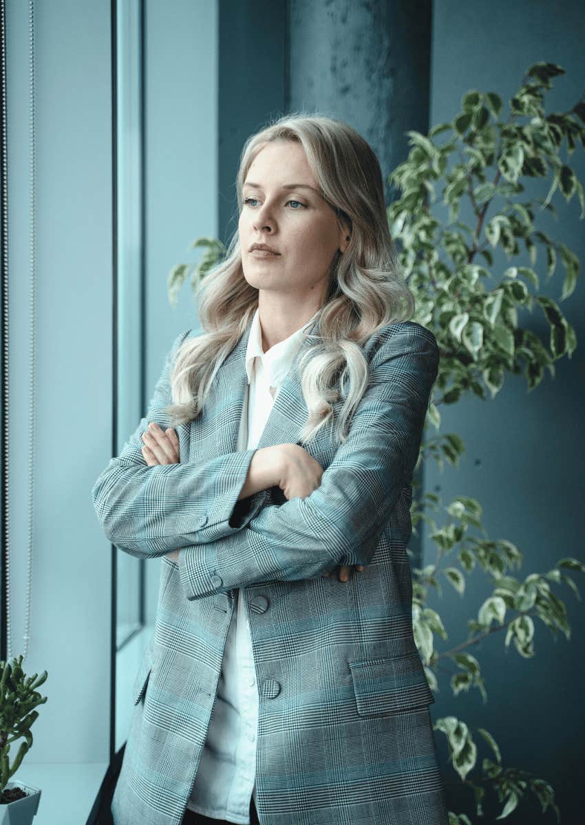 serious woman demanding someone's attention