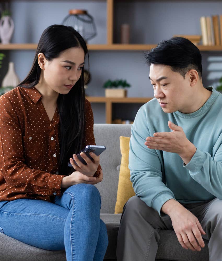 Serious couple talk showing expected boundaries in relationship