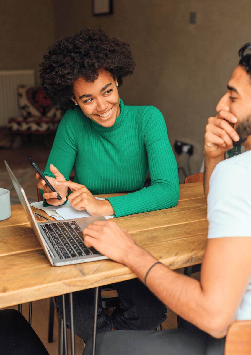 smiling friends talking with each other