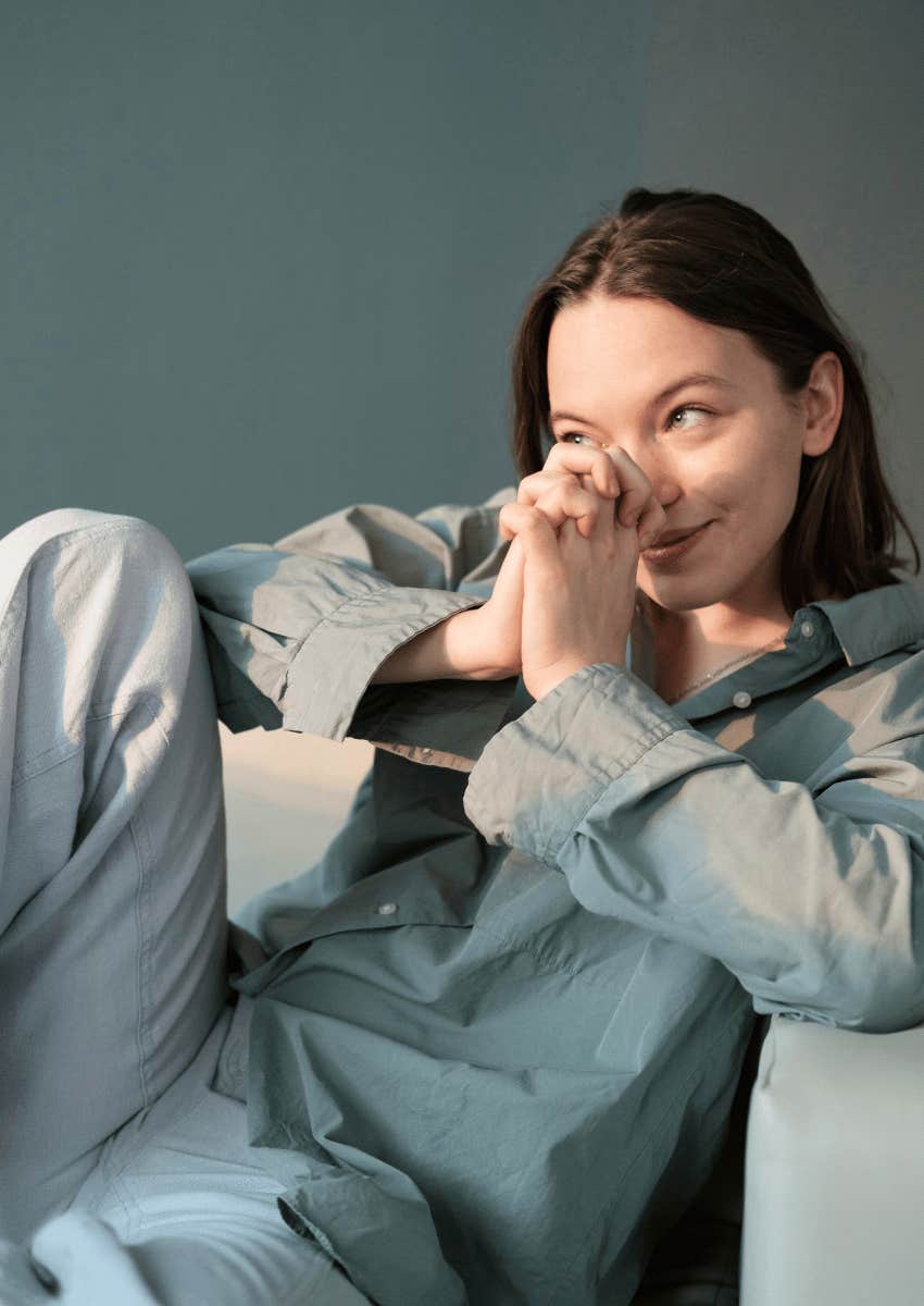smiling woman looking outdoors