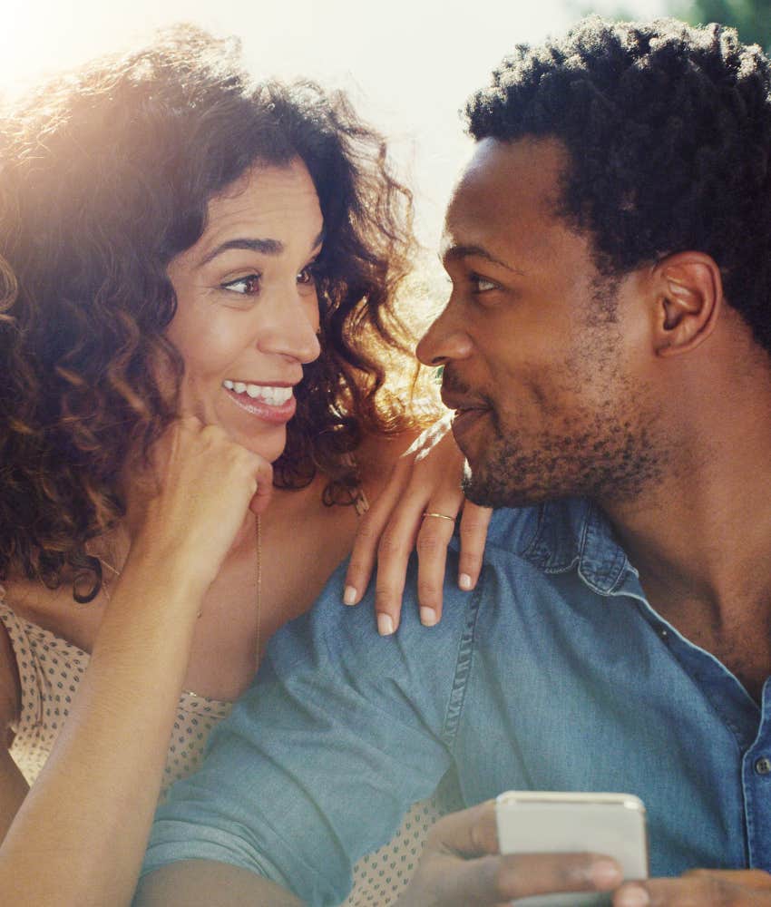 Loving couple communicate with kindness showing marriage in good place