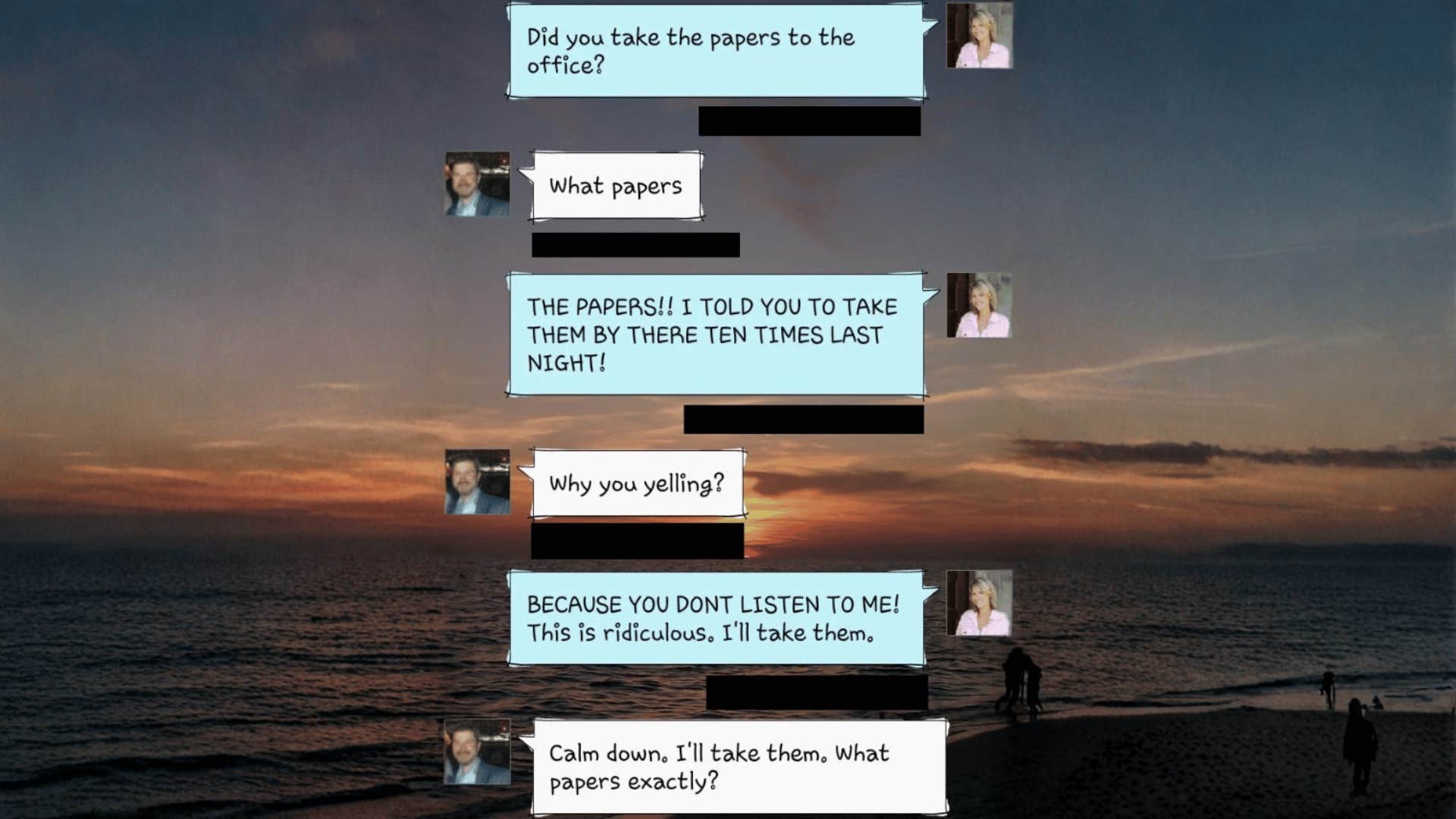 text message of husband only seeing what they want