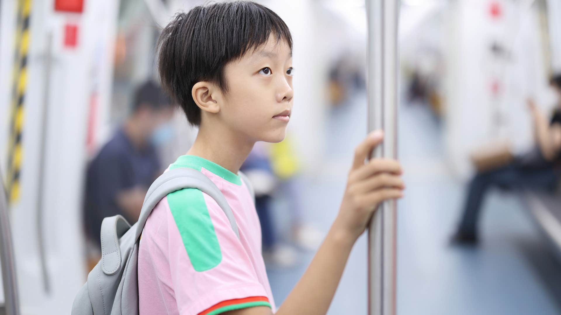 kid taking public transportation alone like in the 1980s