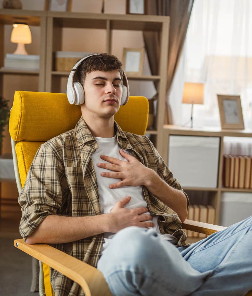 Focused person uses guided mediation to change thinking and not flip out