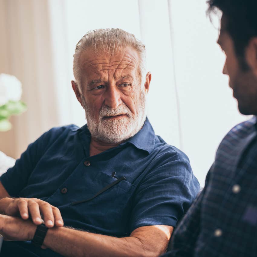 confused father listening to adult son explaining his decision to have or not have children