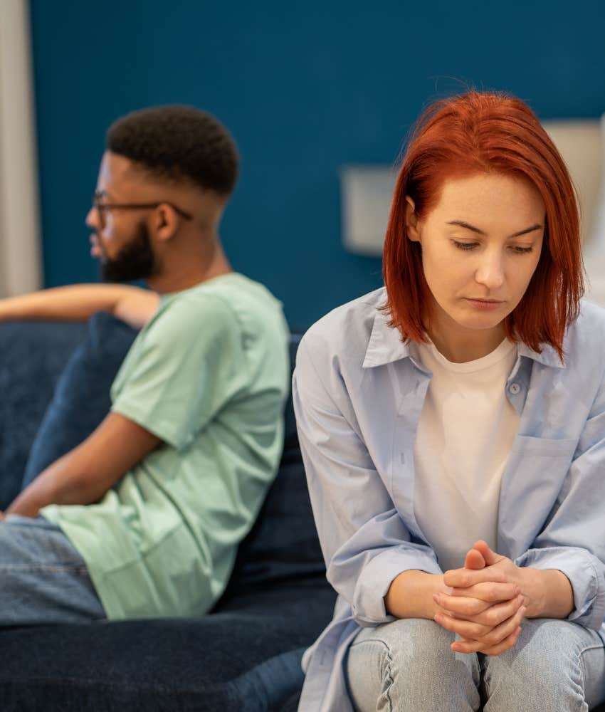 Passive agrressive couple ignore each other showing insecure relationship